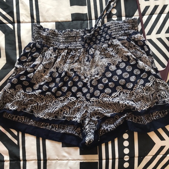Boho Navy Blue flow shorts with white design - Picture 1 of 1